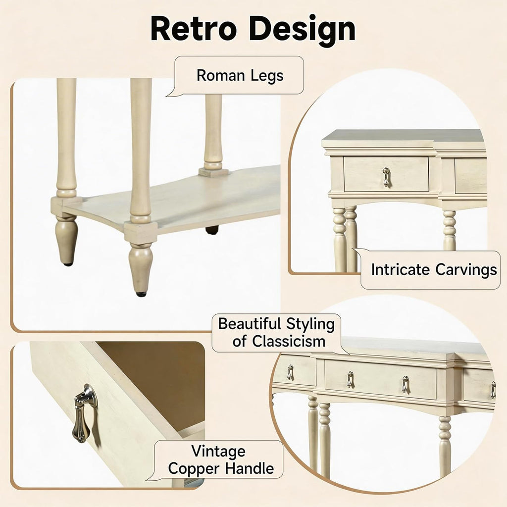 Christopher Knight Home Cally Wood Console Table with Drawers & Bottom Shelf, Narrow Entryway Table with Turned Roman Legs, Traditional Rectangular Wall Table for Living Room Study Hallway, White