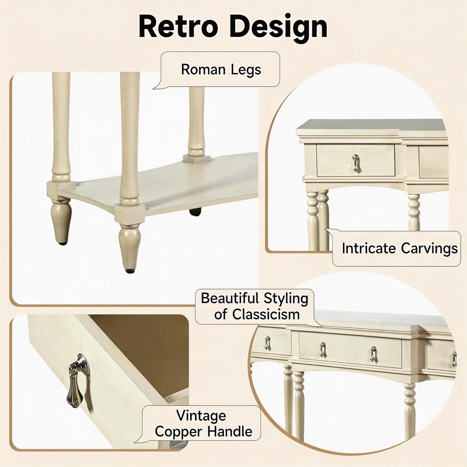 Christopher Knight Home Cally Wood Console Table with Drawers & Bottom Shelf, Narrow Entryway Table with Turned Roman Legs, Traditional Rectangular Wall Table for Living Room Study Hallway, White