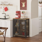 BON AUGURE Coffee Bar Cabinet with Storage for Home Kitchen, Rustic Liquor Cabinet for Entryway, Small Industrial Buffet Sideboard Cabinets for Dining Room (Vintage Oak)