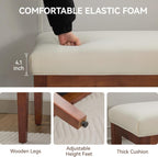 WUTUTUEE 43.5'' Linen Bedroom Bench, Upholstered End of Bed Bench, Padded Vintage Dining Bench, Entryway Bench with Solid Wood Legs, Kitchen, Living Room, Hallway, White