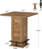 Tribesigns 39.4" H Square Bar Table, Industrial High Top Bistro Pub Cocktail Table with Metal Footrest for Kitchen Nook, Home Bar, Small Bars, Rustic Brown (Table Only)