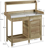 costoffs Potting Bench Wood Garden Potting Table with Cabinet and and Drawers Outdoor Metal Surface Work Bench for Greenhouse with Hooks and Shelf, Light Green