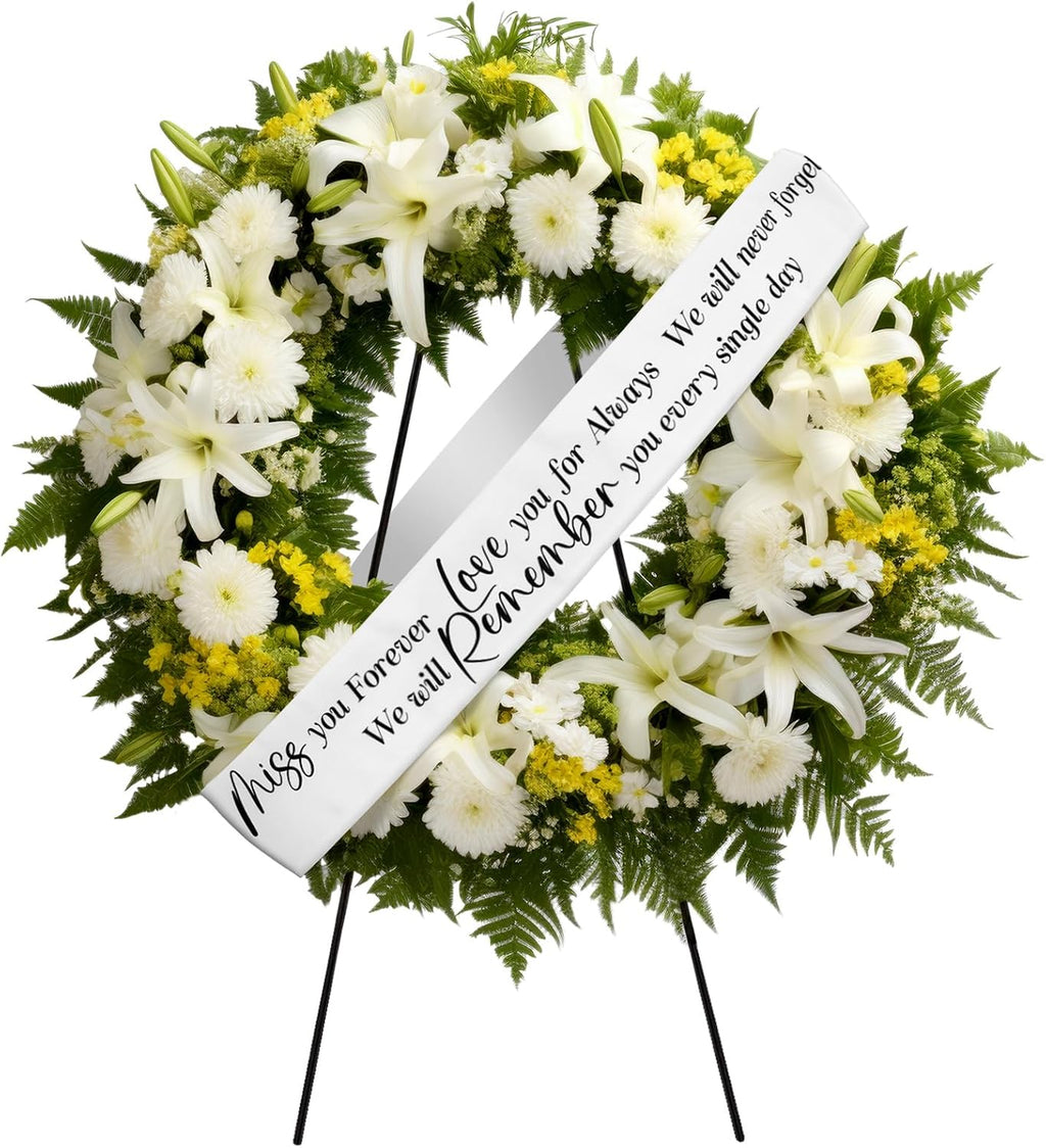Fanfanwin Funeral Sash Memorial Wreath Sash Funeral Ribbon Celebration of Life Ribbon for Casket or Wreath Flower Memorial Service Honor the Loved Ones 58x4'' (White,Love You for Always)