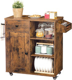 HOOBRO Kitchen Island, Storage Cabinet with Drawer, Kitchen Cart with Spice and Towel Rack, Saving Space, Easy Assembly, for Living Room, Rustic Brown BF12ZD01