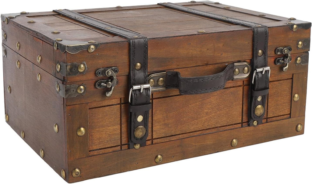Vintage Distressed Wooden Chest Storage Trunk Handbag for Clothes Toys Photo Prop (Large)
