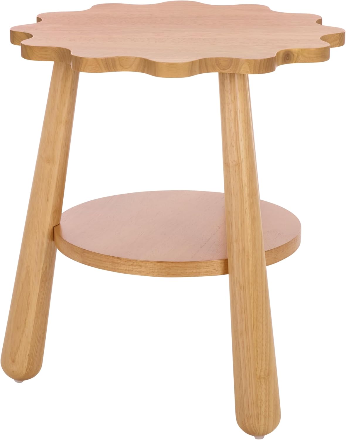 SAFAVIEH Home Collection – Forsythe Natural Brown Accent Table with Lower Shelf, Scalloped Round Design (ACC9201B)