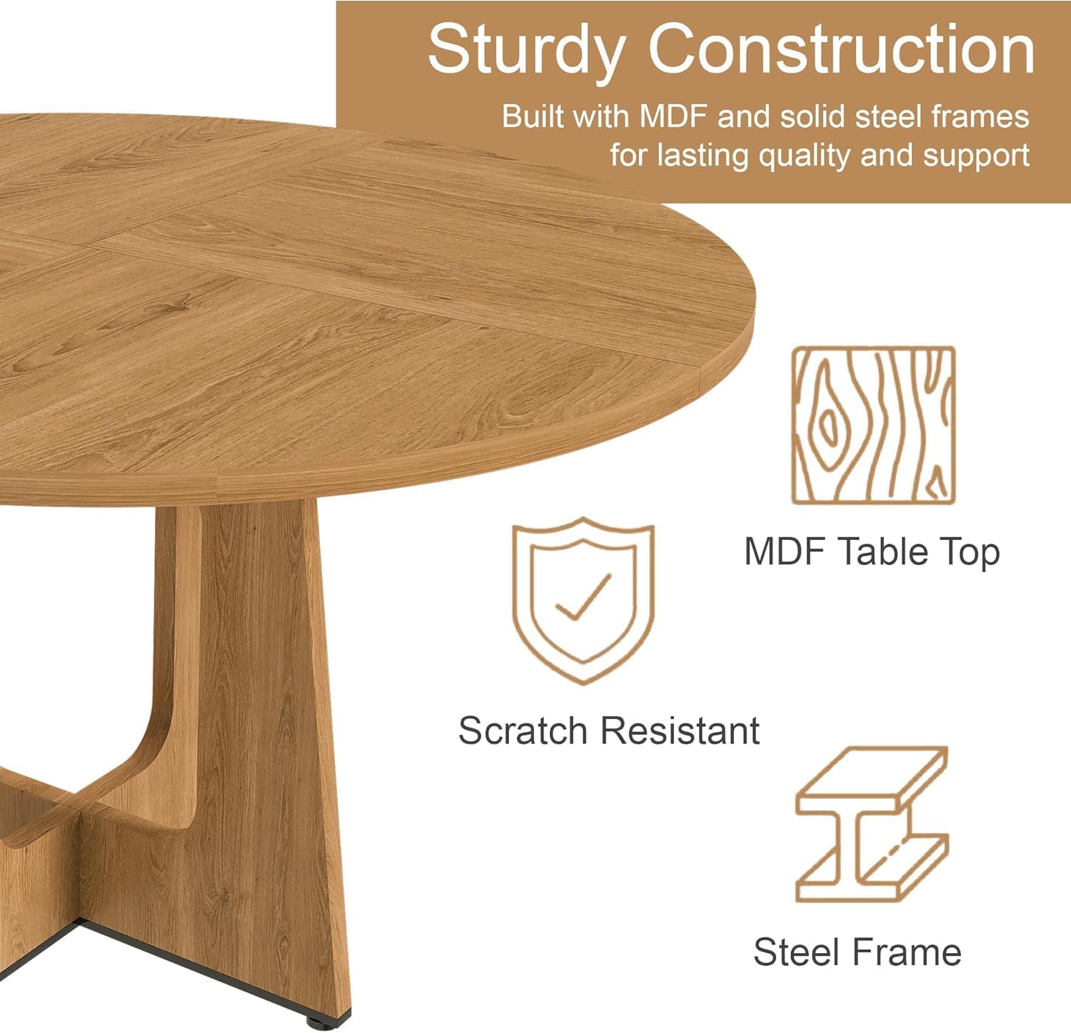 Modern 5-Piece Dining Table Set with 4 Chairs,Oak Round MDF Dining Table, Black Fabric Upholstered Chairs with Natural Wood Legs for Kitchen Dining Room Home
