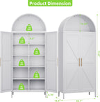72.8" White Metal Arched Pantry Cabinet for Kitchen Storage, Tall 2-Door Cupboard with 6 Adjustable Shelves, Magnetic Closure & Anti-Tip Kit, 15.4" D x 30.7" W, Assembly Required