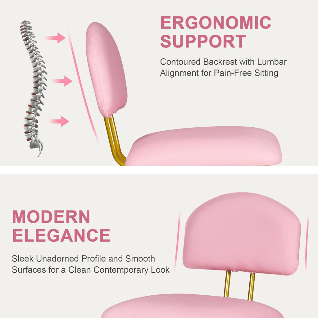 VECELO Dining Chairs Set of 4, Upholstered Kitchen Chairs with Extra Thick Cushion & Sturdy Metal Frame, Faux Leather Chairs for Vanity, Kitchen, Living Room, Pink