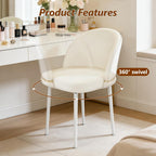 JPBSTO Swivel Vanity Chair No Wheels, Armless Desk Chair with Metal Legs, Single Dining Chair with Ergonomic Back for Bedroom, Office, Dining Room, Beige