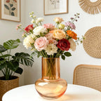 BLOFLO Modern Retro Glass Vase, 7 Inch Bubble Round Bulb Vase, Boho Vintage Home Decor Table Centerpiece for Fresh/Fake Flowers, Ideal Housewarming/Mother’s Day/Birthday Gift (Orange)
