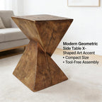 Modern Side Table with Geometric Design, Stylish Accent End Table for Living Room & Bedroom, Contemporary Black Accent Furniture for Home Decor (Natural)