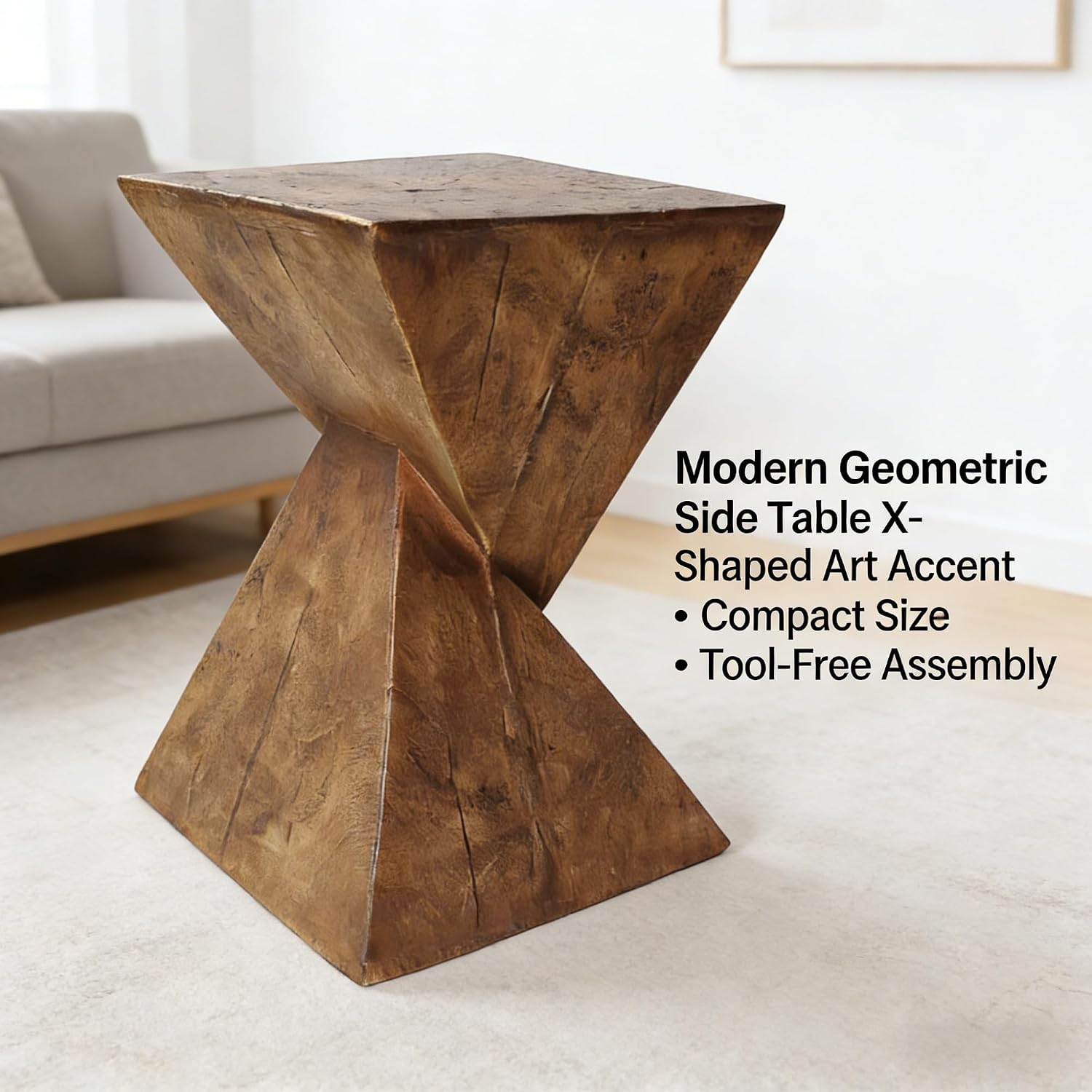 Modern Side Table with Geometric Design, Stylish Accent End Table for Living Room & Bedroom, Contemporary Black Accent Furniture for Home Decor (Natural)