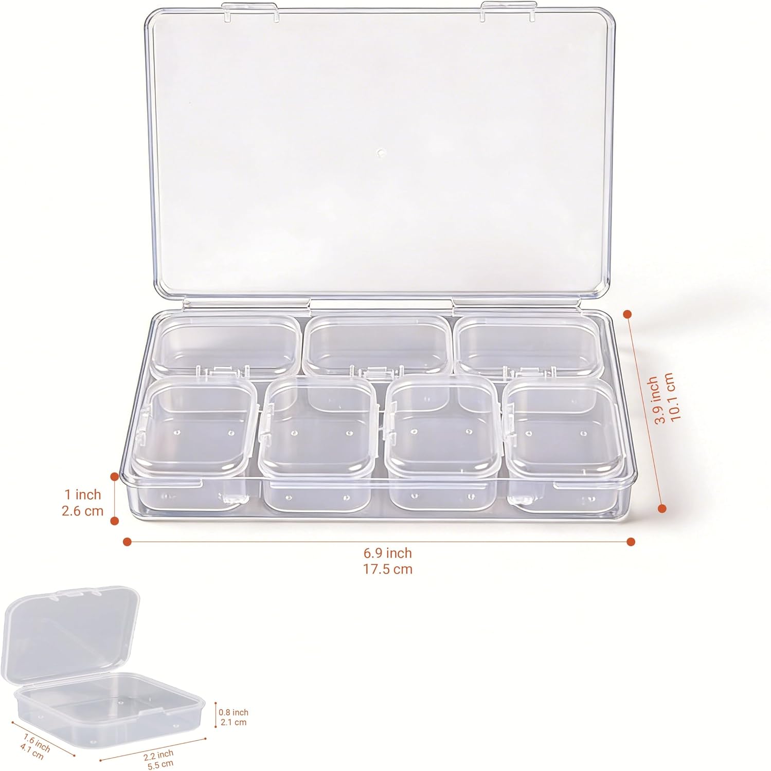 Bead Organizer Box 8-Piece Small Beads Storage Cases and Plastic Container with Hinged Lids Containers for Jewelry Making, Bracelet Crafts and DIY Projects