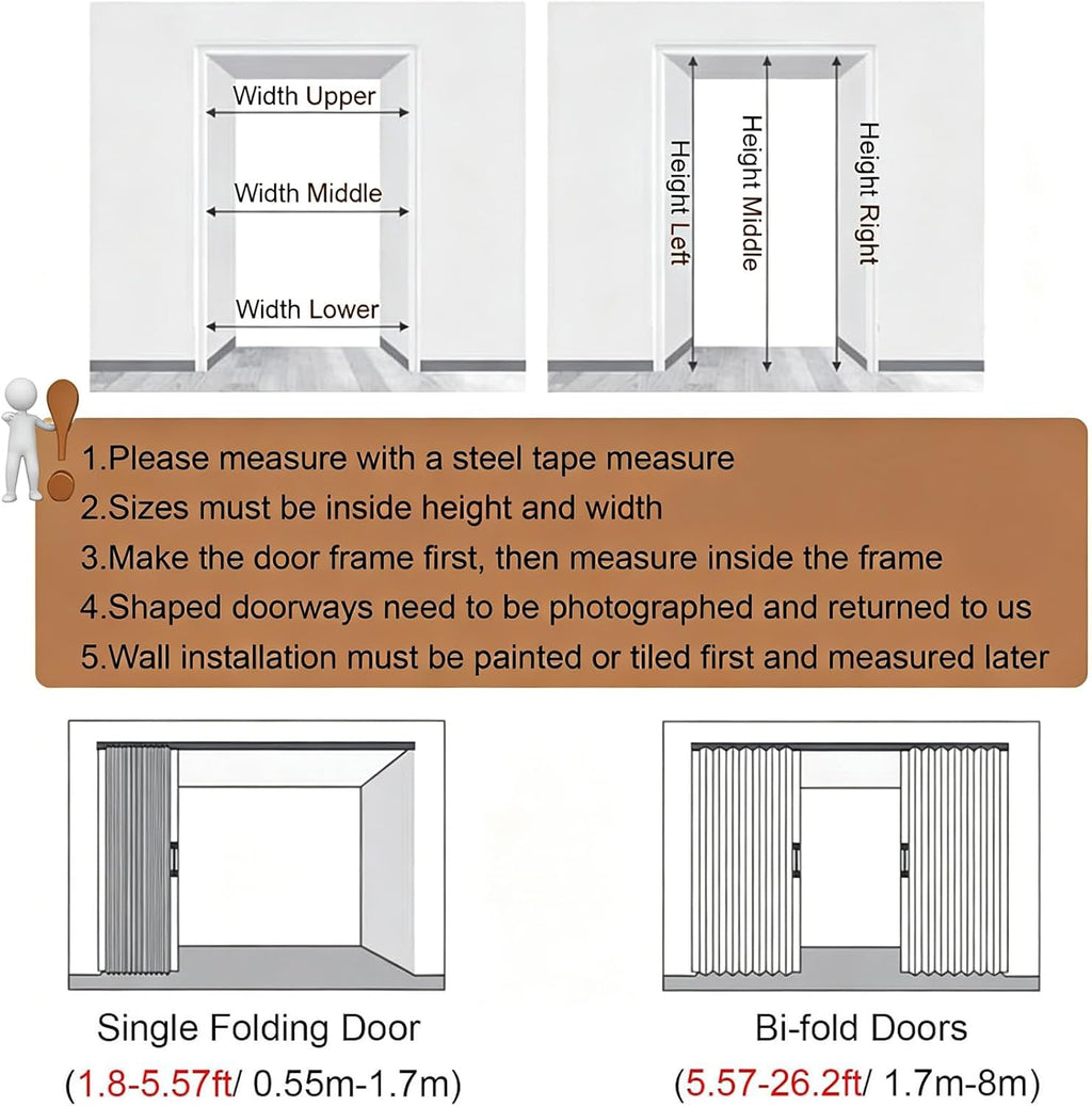 PVC Waterproof Accordion Door, Tall White Sliding Accordion Doors with Handles & Acrylic Glass, Customizable Size/Color Folding Door, Folding Double Doors for Home/Office,58x94in