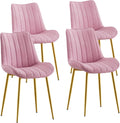 VECELO Dining Chairs Set of 4, Velvet Fabric & Metal Frame, Mordern Style for Kitchen, Living Room,Offcie, Pink