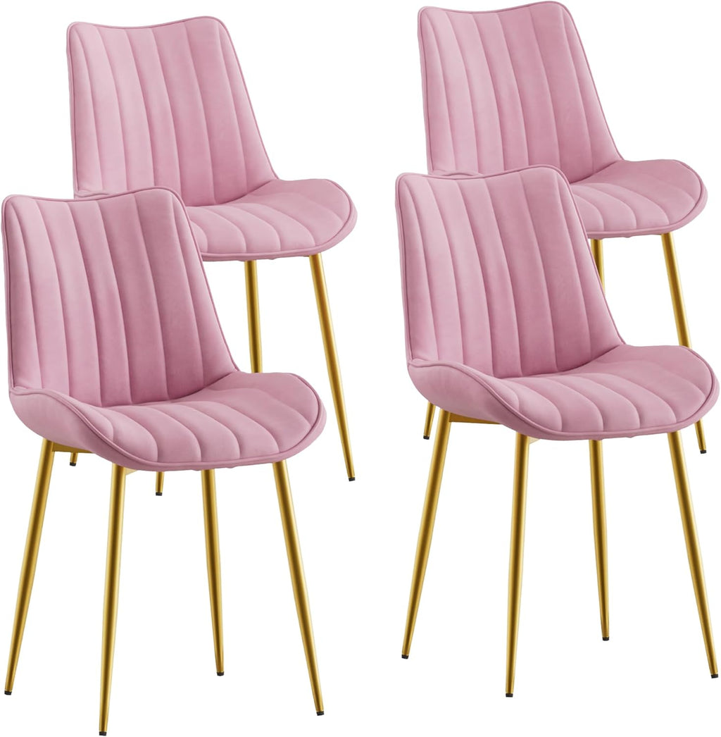 VECELO Dining Chairs Set of 4, Velvet Fabric & Metal Frame, Mordern Style for Kitchen, Living Room,Offcie, Pink
