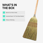 Corn Broom with Wood Handle Heavy Duty Indoor Outdoor Broom (1 1/4 Inch Handle)