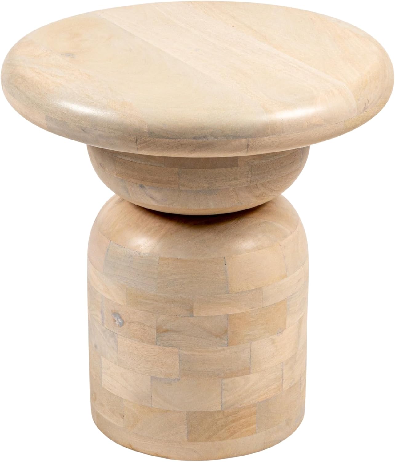 Creative Co-Op Round Mango Wood Accent Table with Stacked End Grain Base, Whitewashed Finish