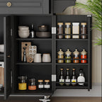 JassmiPkwy 59’’ Rolling Kitchen Island Cart with Drop Leaf and Power Outlet, Movable Kitchen Islands with 3-Tier Door Storage Shelf, Island Table on Wheels, 2 Large Drawers, Towel Racks, Black