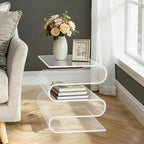 Clear Acrylic Side Table, S-Shaped Minimalist End Table Integrated Accent Tables for Living Room Bedroom No Assembly 14.1" L x 11.8" W x 16.7" H (Clear)