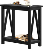 ChooChoo Farmhouse End Table, Narrow Side Table, Slim End Table with Storage Shelf for Small Spaces, Rustic Nightstand, for Living Room, Bedroom Black
