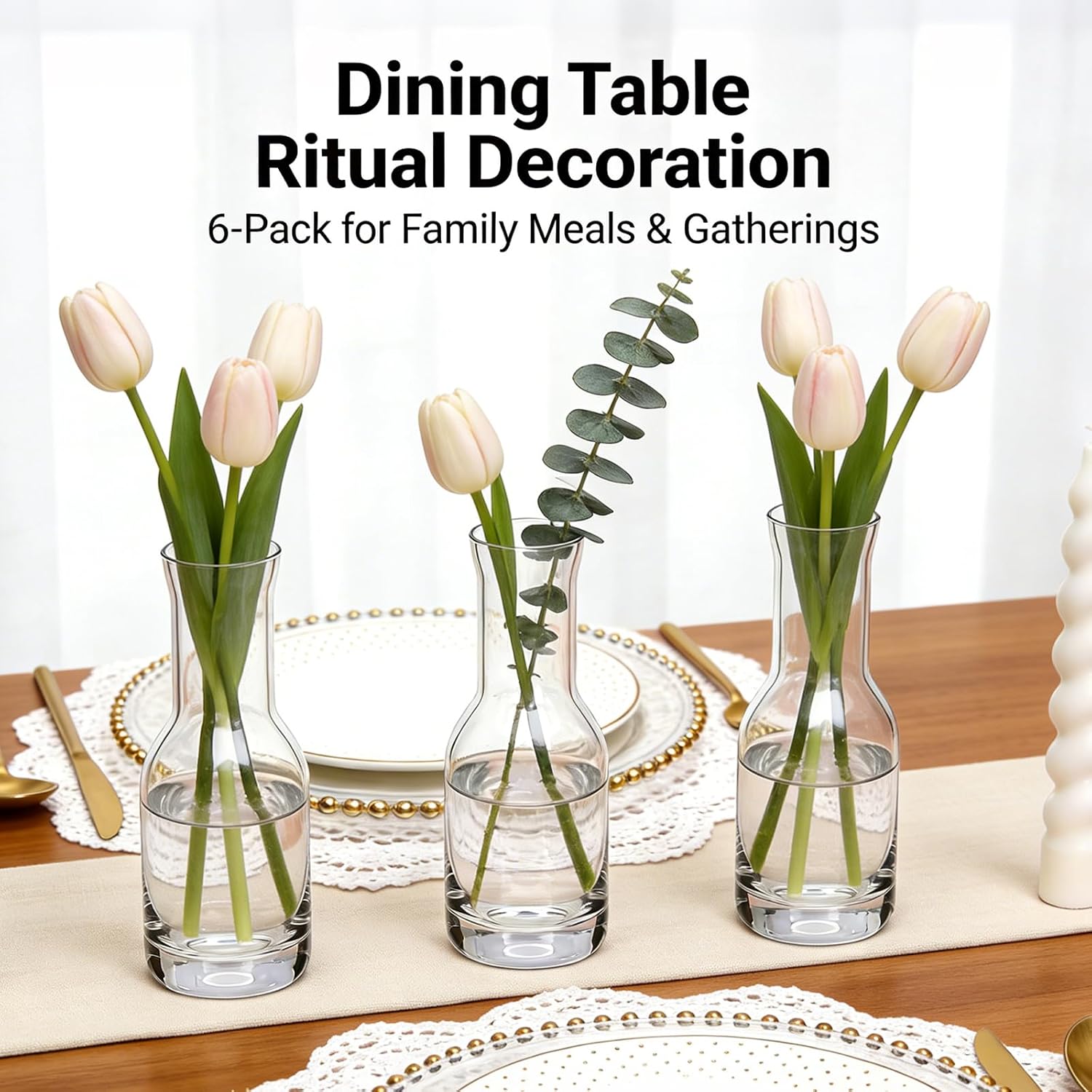 6 Inch Small Clear Glass Flower Vase, 6 Pack Ins Modern Boho Style Bud Vase for Table Centerpiece, Home Desk Decor, Wedding & Housewarming Gift