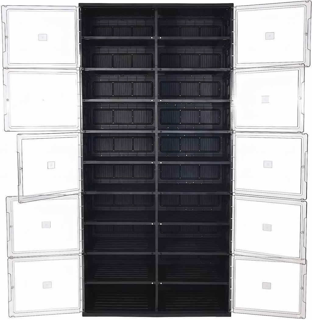 10 Tiers 40 Pairs Collapsible Shoe Rack Organizer with Doors Large Plastic Folding Shoe Cabinet for Closet Entryway Living Room