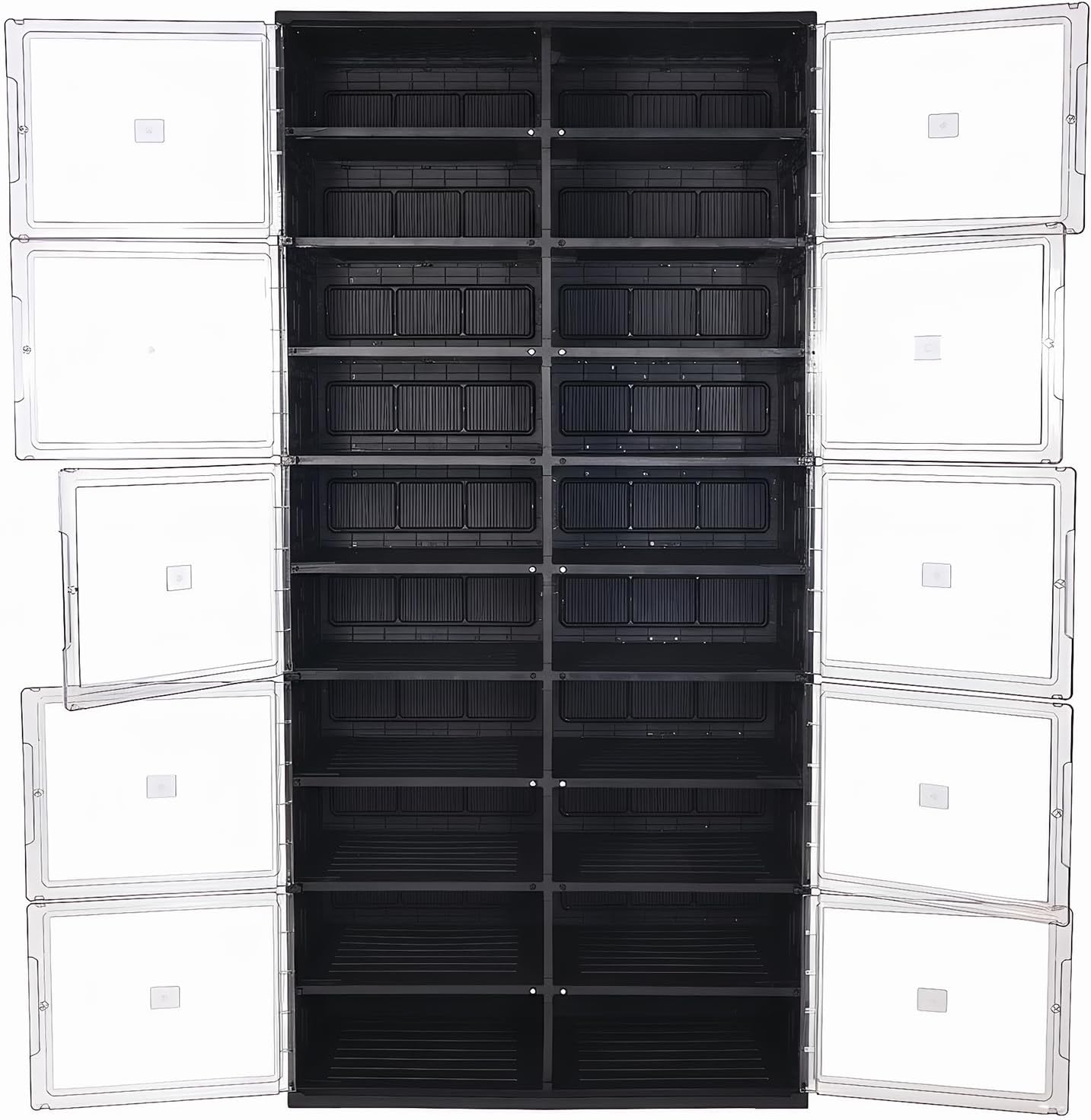 10 Tiers 40 Pairs Collapsible Shoe Rack Organizer with Doors Large Plastic Folding Shoe Cabinet for Closet Entryway Living Room
