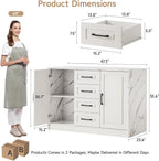 ONBRILL 47.3" Kitchen Island with 2 Storage Cabinets & 4 Drawers, Modern Imitation Marble Dining Table with Power Outlet, Island Bar Table for Kitchen, Dining Room, Living Room, White
