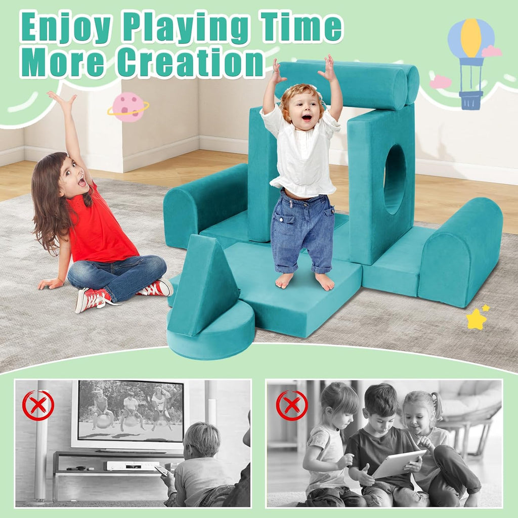 11pcs Modular Kids Play Couch Toddler Sectional Sofa DIY Creativing Convertible Play Fort Foam Play Couch Child Floor Folding Sofa for Playroom Bedroom Living Rooms Furniture(Dark Gray)