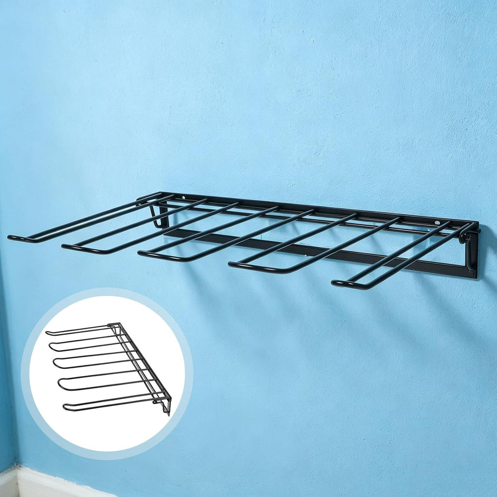 DOITOOL Foldable Wall Mounted Boot Rack for 2-Pair Tall Boots, Space Saving Iron Shoe Organizer Expansion Screws, Easy No Drill Installation for Closet and Indoor Footwear Storage