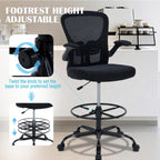 Drafting Chair Tall Office Chair, Standing Desk Chair with Flip-Up Armrests, Breathable Mesh High Chair Adjustable Height, Ergonomic Computer Chair with Lumbar Support and Adjustable Footrest Ring