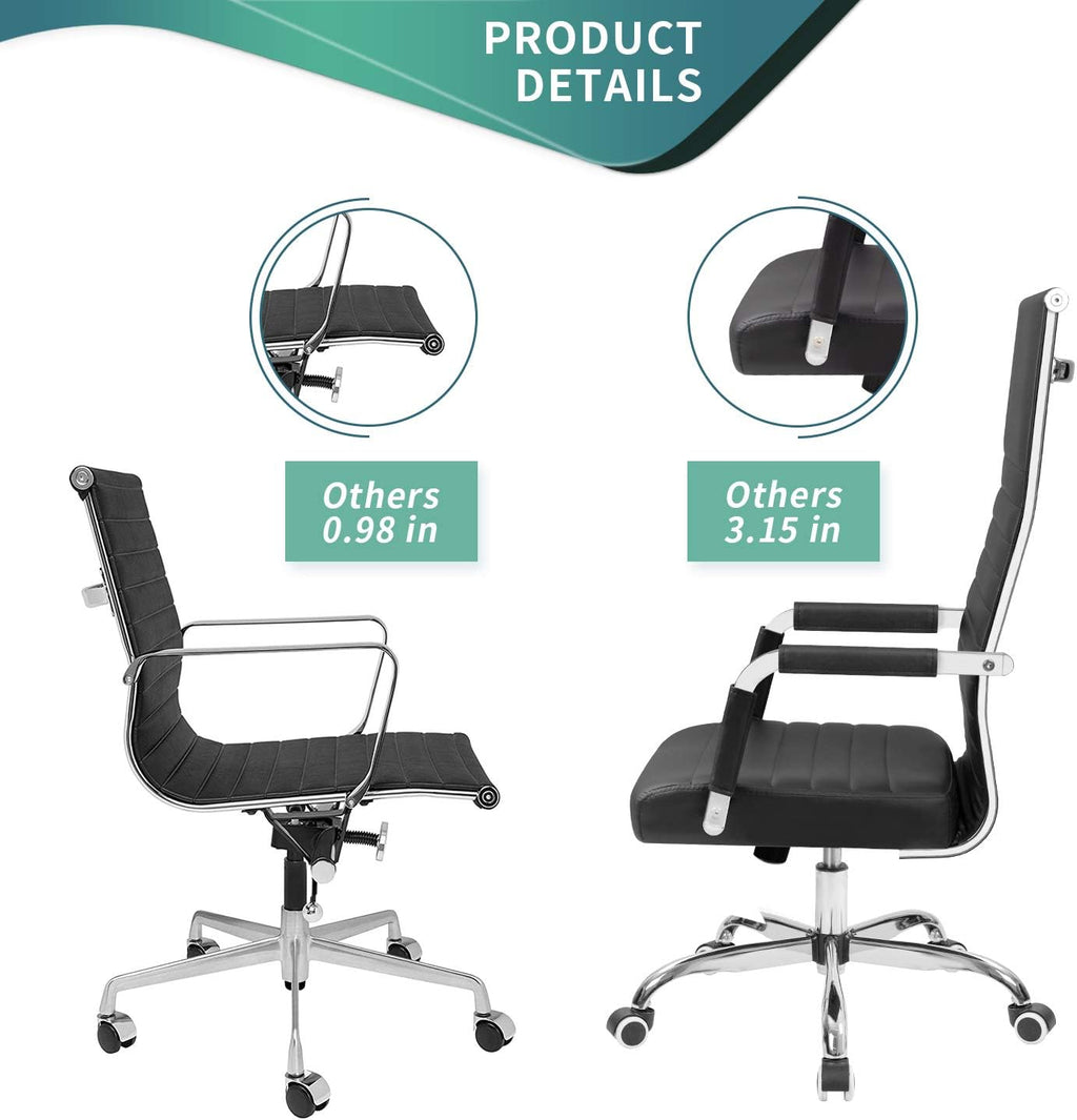 Tuoze Office Chair High Back Leather Desk Chair Modern Executive Ribbed Chairs Height Adjustable Conference Task Chair with Arms (Black)