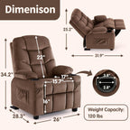 MCombo Big Kids Recliner for Ages 3+, Child Reclining Chair, Toddlers Recliner Sofa with Cup Holders (Velvet, Brown)