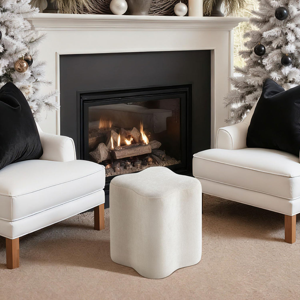 Get Set Style 14.4 Inch Flowers Shaped Ottoman,Modern Chenille Ottoman Vanity Stool for Living Room Comfortable Pouf,Stylish Sofa Foot Rest (White)