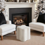 Get Set Style 14.4 Inch Flowers Shaped Ottoman,Modern Chenille Ottoman Vanity Stool for Living Room Comfortable Pouf,Stylish Sofa Foot Rest (White)