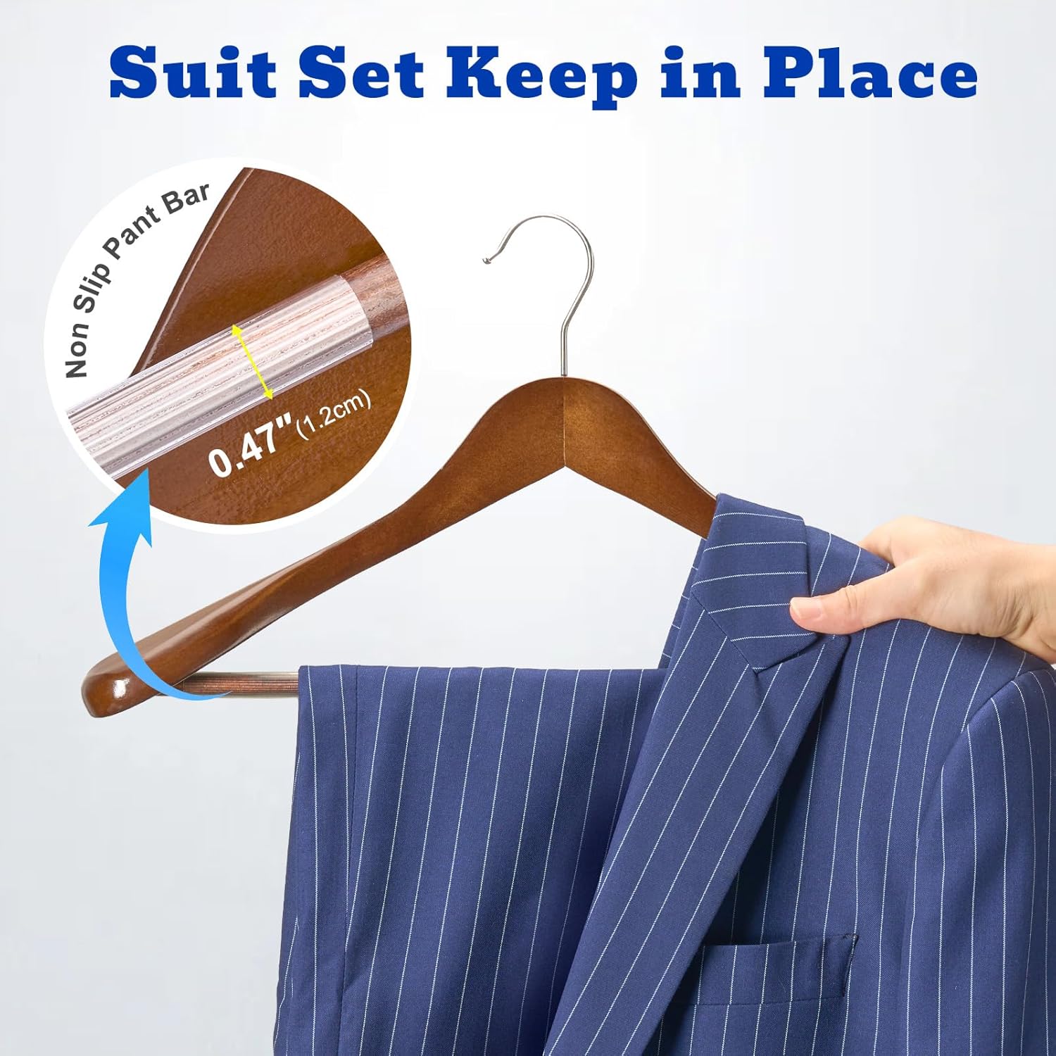 HOUSE DAY Wood Suit Hangers for Men 24 Pack, Smooth Wide Shoulder Wooden Hangers with Non Slip Pant Holder, Wide Hangers for Suits, Coats, Jackets, Heavy Wide Clothes Hanger, Walnut