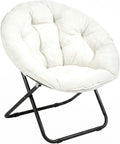 Comfy Faux Fur Saucer Chair for Adults, Foldable Moon Chair with Metal Frame, Soft Padded Lounge Chair for Bedroom, Dorm & Gaming, Large Cozy Circle Chair for Teens & Adults (Off-White)