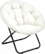 Comfy Faux Fur Saucer Chair for Adults, Foldable Moon Chair with Metal Frame, Soft Padded Lounge Chair for Bedroom, Dorm & Gaming, Large Cozy Circle Chair for Teens & Adults (Off-White)