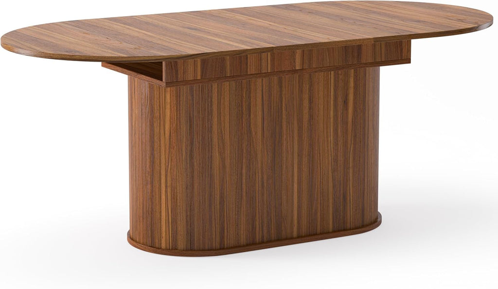 55"-71" Extendable Dining Table Set for 6, Oval Dining Room Table Set for 6, Modern Wood Kitchen Table Upholstered Chairs Set of 6, Ideal for Dining Room,Office, Space-Saving