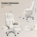 HOMRELEXA Big and Tall Office Chair, Flip Armrests for Pets & Cross Legged Sitting, Executive Ergonomic Computer Gaming Chair with Foot Rest, White Rose Velvet Wide Seat Reclining Desk Chair