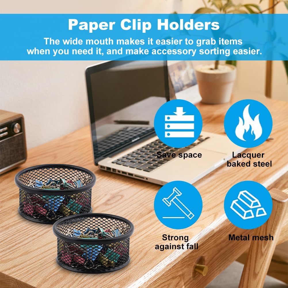 2 Pack Mesh Paper Clip Holder,Paperclip Holders for Desk Binder Wire Mesh Bowls,Paper Clips Holder for Desk,Paper Clip Dispenser,Paper Clip Organizer Office ﻿