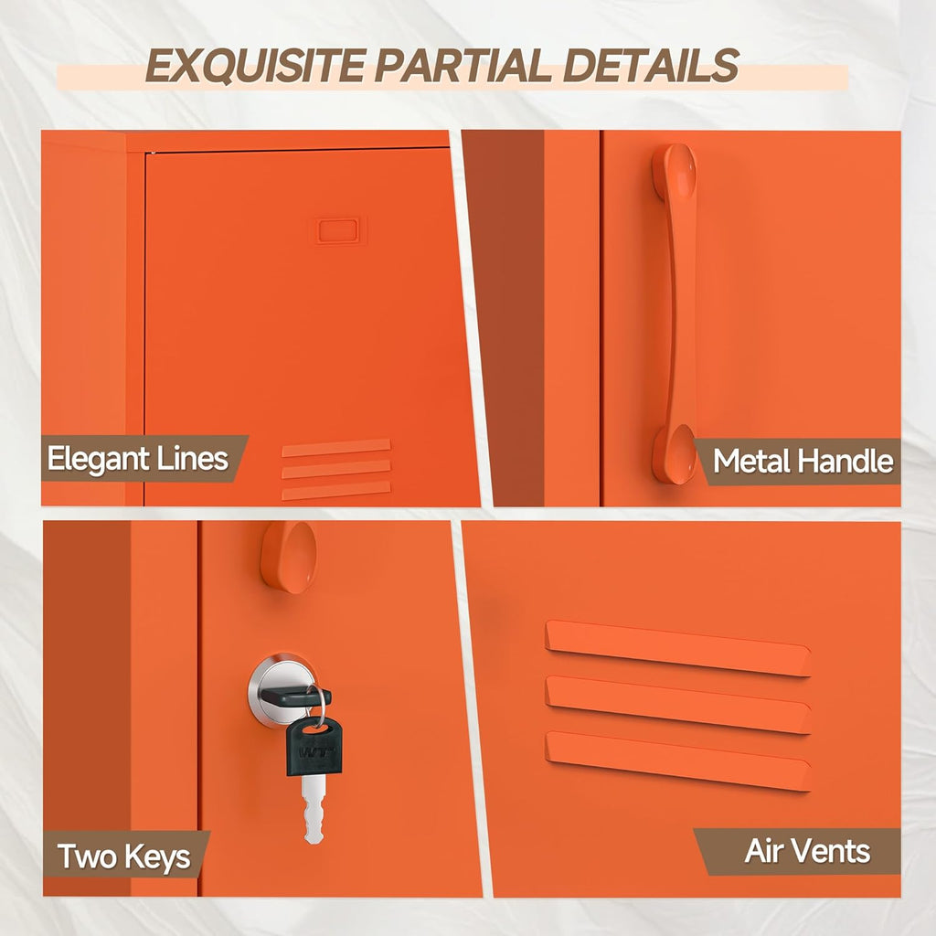 Lockable Metal Nightstand with Door, Industrial Storage Locker End Table, Small Bedside Table for Bedroom Living Room Dorm, Orange