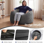 ACH Bean Bag Chair for Adults and Teens - 3ft Memory Foam Floor Chair, Perfect for Dorms, Gaming & Relaxing, Machine Washable Velvet Cover (Grey-Medium)