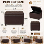 Upholstered Storage Ottoman with Hinged Lid, 23.6-Inch Faux Leather Tufted Cube Ottoman for the Living Room and Bedroom, Coffee Brown