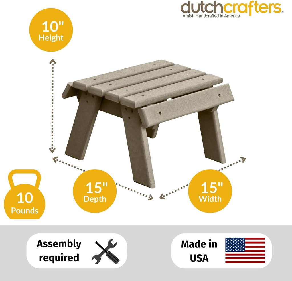 DutchCrafters Poly Outdoor Footstool - Amish Made Outdoor Furniture, Earth-Friendly, Recycled Plastic Patio & Balcony Furniture, Smooth & Durable, Stainless Steel Hardware, Easy Assembly (Weatherwood)
