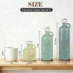TBWIND Ceramic Vases Set of 3, Neutral Rustic Flower Vases with Handle for Modern Farmhouse Home Decor, Small Decorative Vases for Table Bookshelf Mantel Kitchen Living Room Bedroom - Morandi