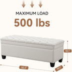 50" Storage Ottoman Bench, Rectangular End of Storage Bench, Upholstered Large Fabric Tufted Ottoman with Storage for Living Room, Bedroom, Entryway,Wihte