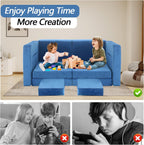 12pcs Modular Kids Play Couch,Kids Couch Building Fort Toddler Modular Sectional Sofa,DIY Creativing Convertible Foam Play Couch for Playroom Bedroom Furniture(Dark Blue,12PACK)